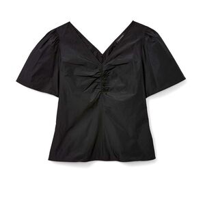 Club Monaco Black V-Neck Ruched Front Blouse